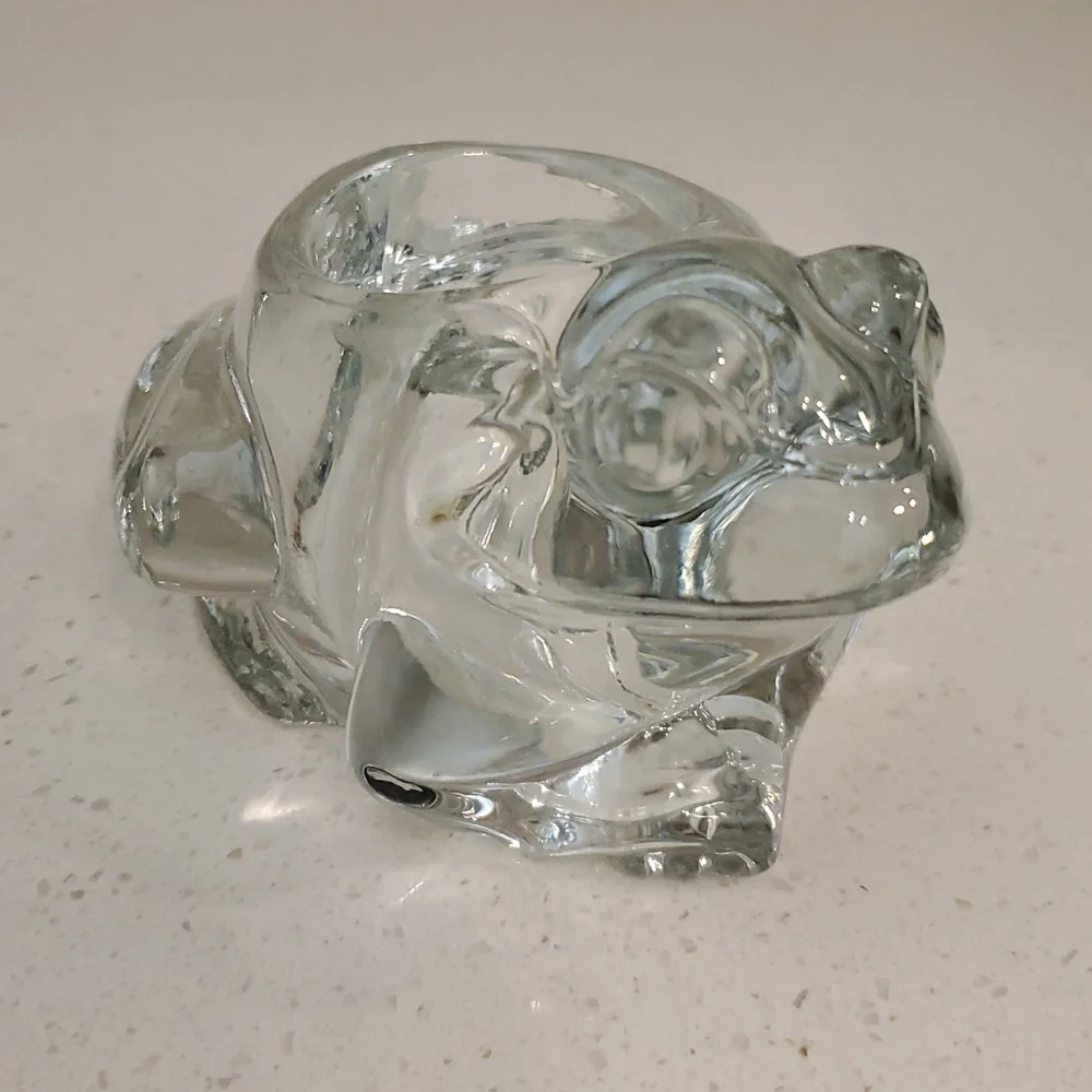 Indiana Glass Clear Glass Frog Candle Holder  Vintage